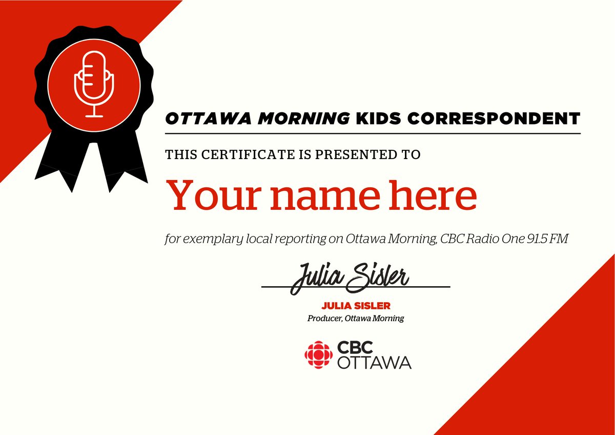 Know a kid with some free time this week? 
They could be a CBC Special Correspondent!
All you have to do: Report on how to have the MOST fun without leaving your house. Just record it on your phone, and email ottawamorning@cbc.ca 
If we air it - you'll get one of these!