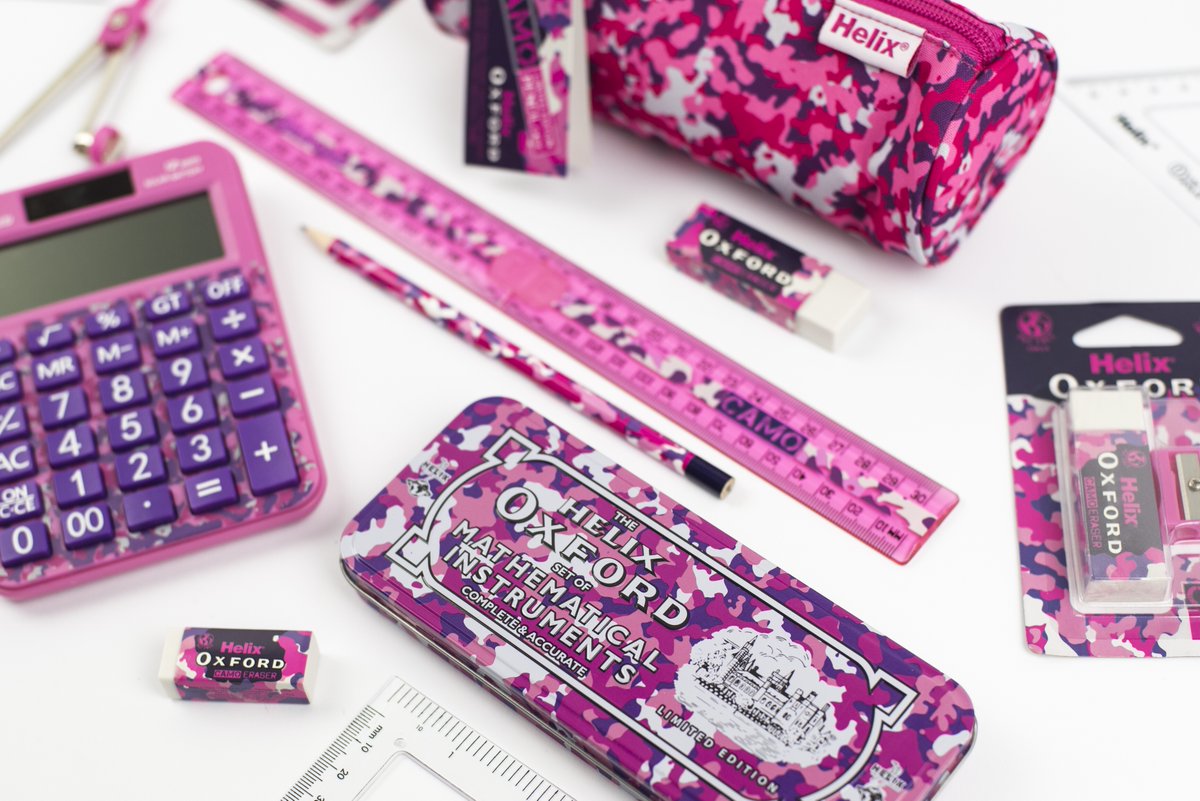MapedHelix_UK's tweet photo. Today’s #MondayFunday is the Helix Oxford Camo Range in pink. All new for 2020!​
​
We are loving the look of the Oxford Camo Maths set...a stylish school essential!​
​
**Available Now**​
​
#CamoCollection #StationeryEssentials #MondayFunday https://t.co/RZC4ttgeDA