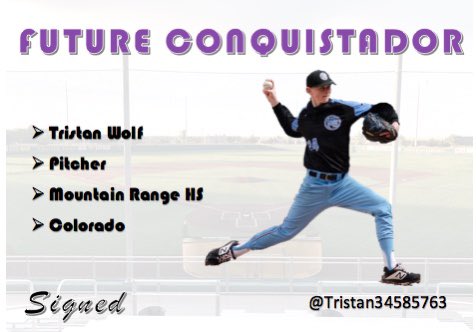 GoConqsBB's tweet photo. ⚾️ Future Conq ⚾️
We’re excited to add Tristan Wolf, another hard-throwing righty from Colorado! #C4L #2020Conqs https://t.co/8zCPaTBWKb