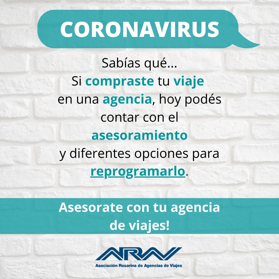 ARAV_Rosario's tweet photo. ⚠️ #ARAVInforma
 Si compraste en una agencia de viajes podés reprogramar tu viaje ✈️ 👏👏👏
#ARAVSomosTurismo https://t.co/1QrdMiSiMh