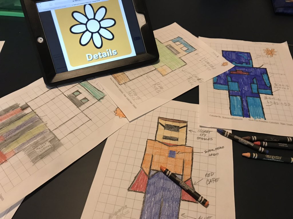 Ask your kids to draw and label the DETAILS of their own Minecraft character. @AlvinISD @WilderElem @PassmoreElem #depthandcomplexityicons #homeactivities