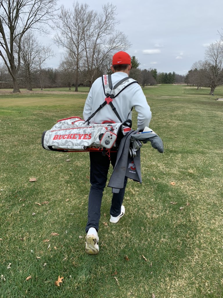 JakeHoustonGolf's tweet photo. Practicing #SocialDistancing on the golf course today. @LukeSlish32 and I against a Bulldog and a Buckeye. This won’t end well....for them 😉. @WellsLuke7 @EngleGrant #elbowbump https://t.co/kD1fv37ix9