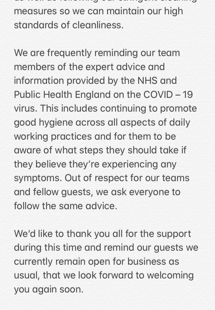 AberdeenCarter's tweet photo. Some important information for our guests. Thank you so much for your support and we currently remain open for business as usual. https://t.co/ptkbH59rh5