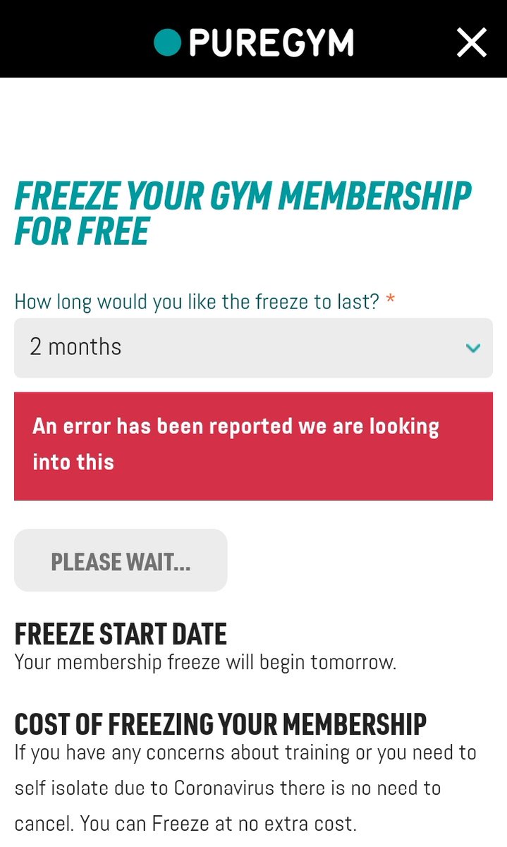 thecitycookie's tweet photo. @PureGym having trouble freezing my membership, help! https://t.co/gDtNblxwEP