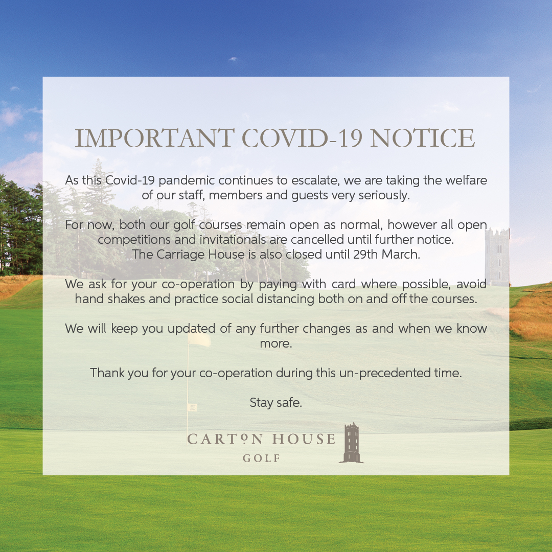 While both of our championship courses remain open at present, it is important to note some restrictions and changes to operations. We continue to welcome golfers, however we do ask that everyone follows HSE guidelines while at the resort. #COVIDー19