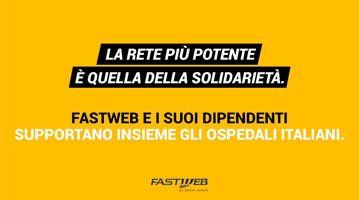 FASTWEB's tweet photo. #Fastweb, insieme ai suoi dipendenti, risponde all'emergenza da #Coronavirus donando fondi in favore di 3 strutture ospedaliere di Bari, Milano e Roma. Una risposta concreta ad un problema comune. https://t.co/TIfK61B6hT https://t.co/JOkrJMx2Xy