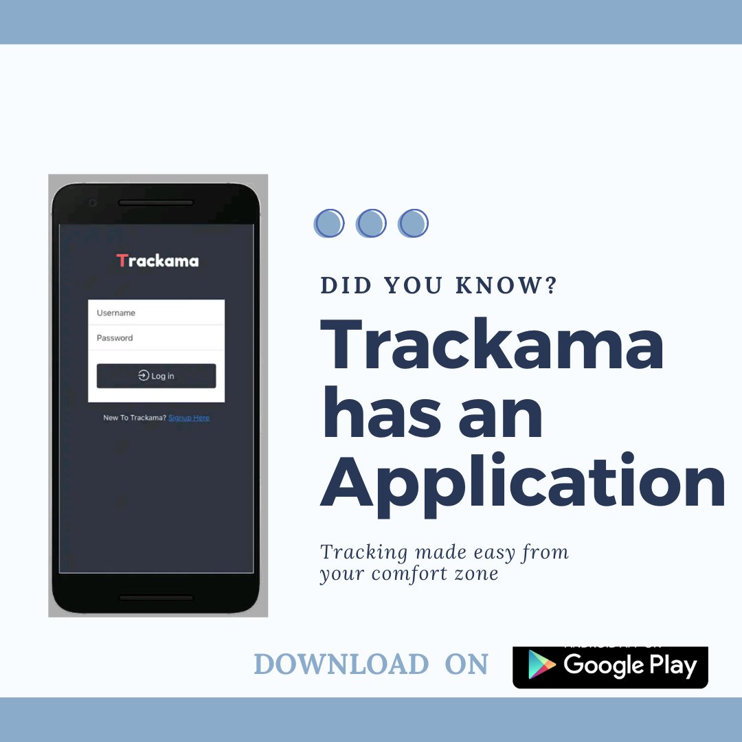 trackama's tweet photo. Download the latest version of Trackama Application on Google play/ Play store
Trackama: Tracking made easy from your comfort zone.
Track and Monitor Anything
#trackama https://t.co/sM0eXKwbRm