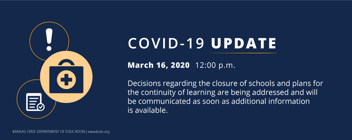 Please be assured that Kansas State Department of Education (KSDE) leaders are in daily communication with the leaders of the Kansas Department of Health and Environment (KDHE) and school superintendents as guidance regarding COVID-19 is changing rapidly. (thread)
