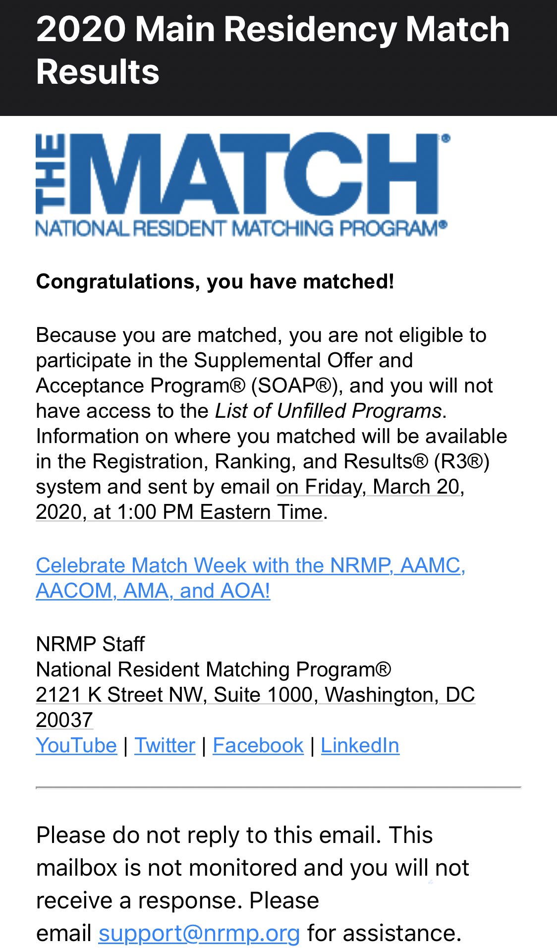 Results residency match