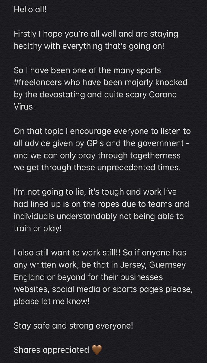 Just a little note from me - one I was trying to stay away from but like many others sports freelancers it’s got very hard, very very quickly. 

Any retweet would be so, so appreciated 🤝🤝

Contact me at dpasport19@gmail.com if you have anything at all! 🤎