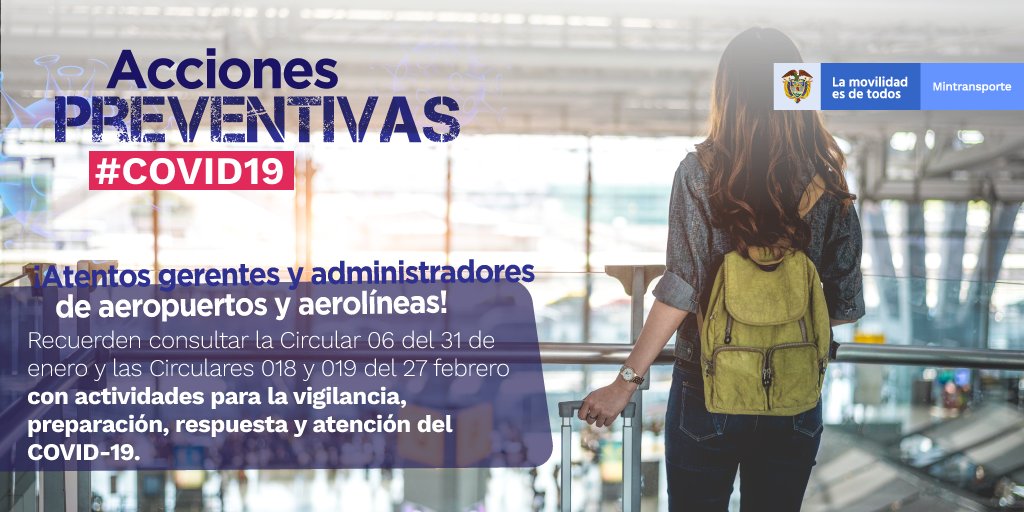 AnatoNacional's tweet photo. #PrevenciónYAcción | La @AeroCivilCol reitera las actividades que los gerentes y administradores de aeropuertos y aerolíneas deben desarrollar para fortalecer la vigilancia, preparación, respuesta y atención por posibles casos #Covid19. Más información👉 https://t.co/INcPvNN2jZ https://t.co/sIXkS021eH
