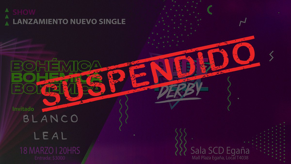 Ante la situación actual en nuestro país debido al COVID-19, como banda hemos decidido suspender el show de lanzamiento de #Bohémica. Nos apena mucho tener que tomar esta decisión, pero creemos que es lo mejor que podemos hacer para contribuir al cuidado de todxs