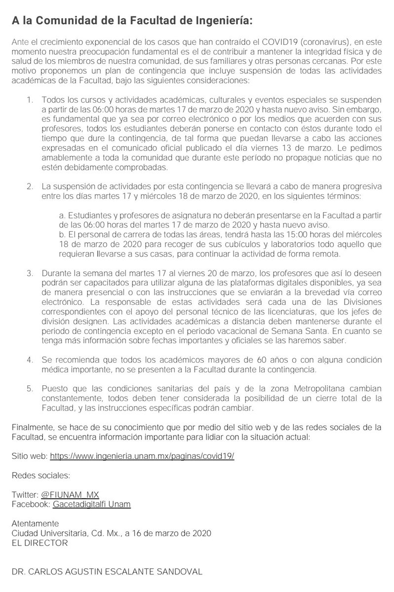FIUNAM_MX's tweet photo. Comunicado #FIUNAM #Coronavirus
Los invitamos a estar al tanto de cualquier información que se pueda generar al respecto en: 
https://t.co/5udRVRCJmK https://t.co/9zSIMeJ0e7