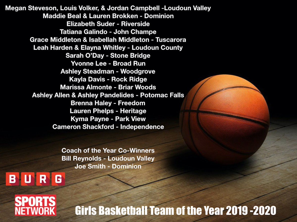 BURGSportsnet's tweet photo. BURG Sports followers, here are our Girls Basketball Players of the Year. We would also like to congratulate Loudoun Valley’s Bill Reynolds and Dominion’s Joe Smith on being our Co-coaches of the Year. Congrats to all our boys and girls winners https://t.co/hfmaD44WpF