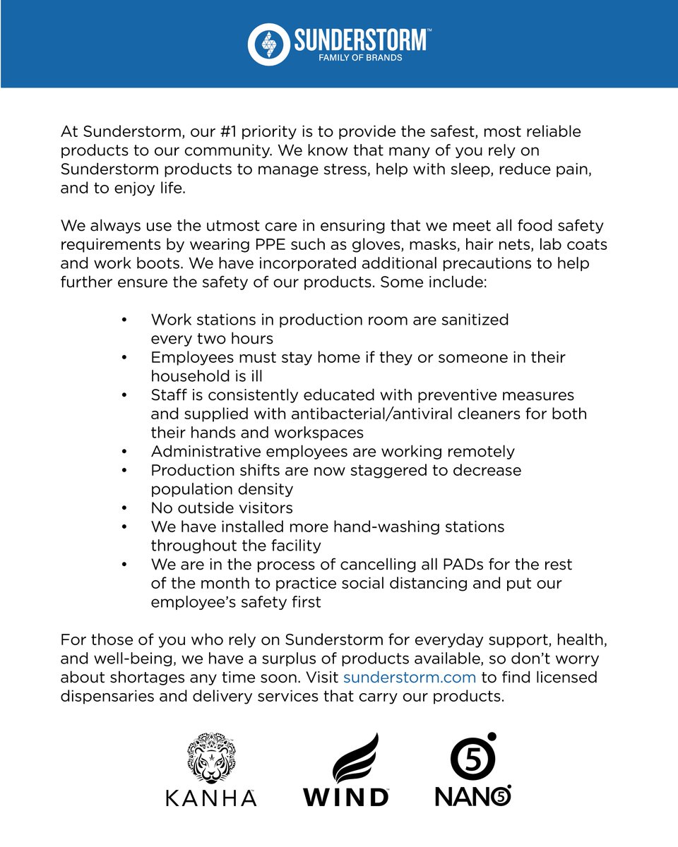 At Sunderstorm, our No. 1 priority is to provide the safest, most reliable products to our community. Thank you for trusting in us. From our family to yours, we send wishes of safety and health.