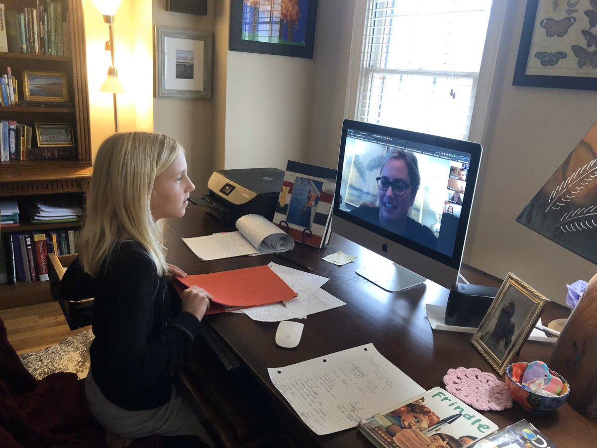 JennyLLetsch's tweet photo. We are all learning how to live life in a new way. But when we come together and use our amazing resources and each other, magic happens. This was the hilight of my day! Meeting with groups of students virtually to talk about our days!#sharonstrong #strengthinnumbers https://t.co/wO9UpT86lO