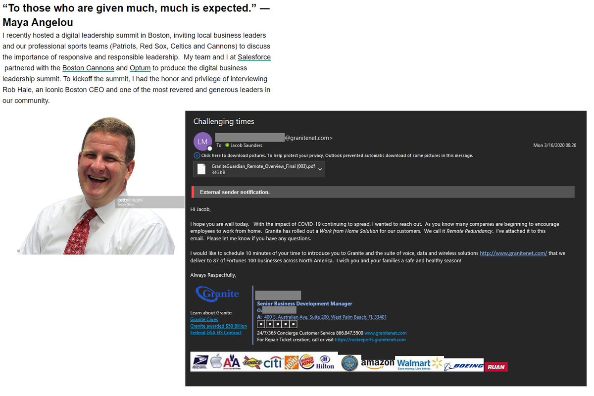 jacobsaunders's tweet photo. May your toilet paper be rough, overpriced, and in short supply @GraniteTelecom
a) attempt to profit from crisis✅
b) horrific grammar✅
c) pixelated "client" logos✅
d) uses "Respectfully"✅
e) clickable attachment✅
f) generousest CEO evah✅
g) redundant tech named Redundancy✅ https://t.co/Hr1rp6nVtp