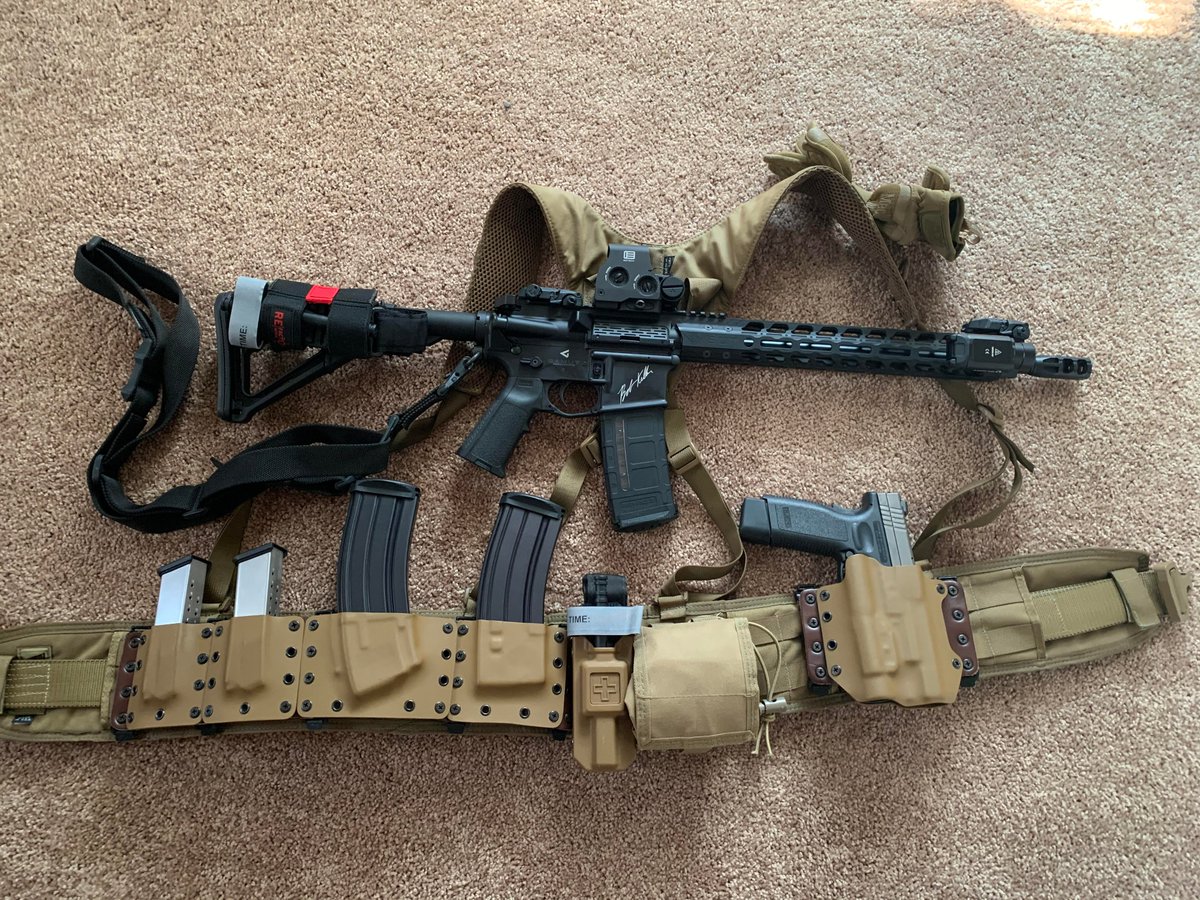 HT_GunWriter's tweet photo. With all this extra free time resulting from closures, cancellations and social distancing, I've been able to get used to my new #battlebelt gear from #BlackPointTactical. Love the gear! #DryFiring #ReadyUp @GamutRes @SpecialOpsTact https://t.co/ZNdU19Erw0