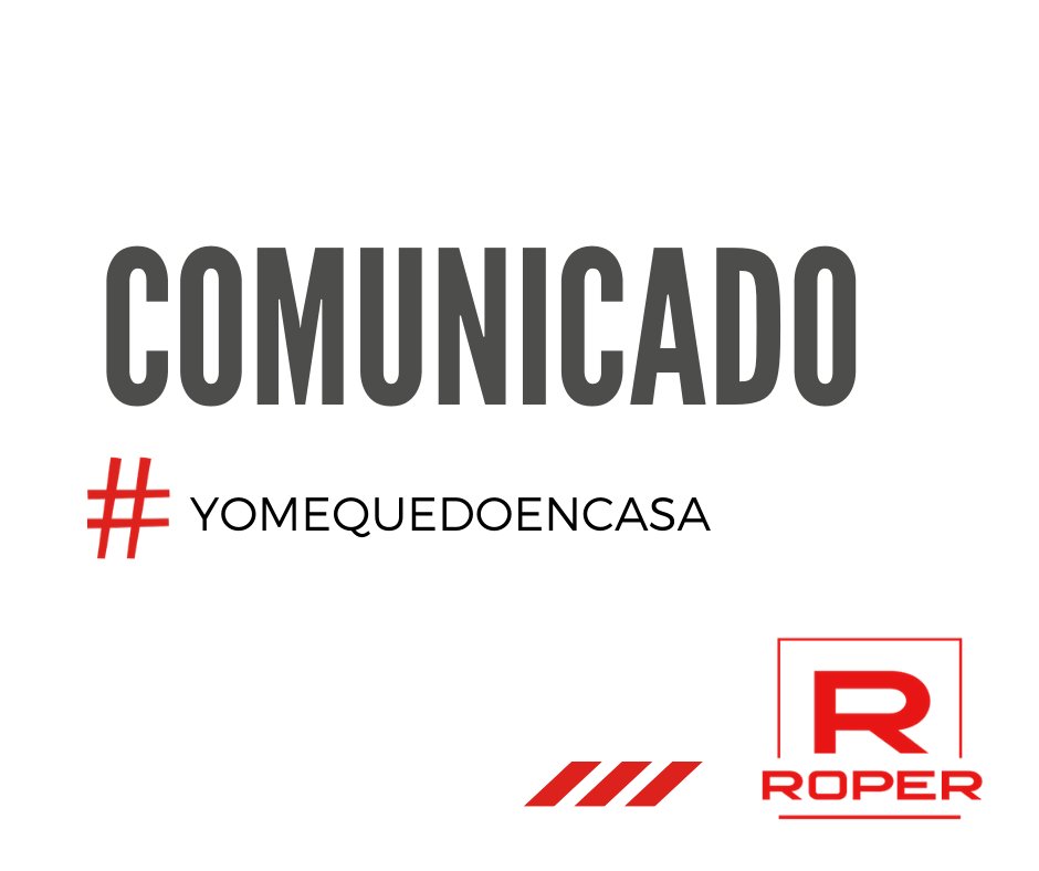 PuertasRoper's tweet photo. Como respuesta a la alerta sanitaria por coronavirus (COVID-19), informamos de que el grupo Puertas Roper procede al cierre de sus instalaciones desde el día 16 de marzo del 2020 como medida de responsabilidad.

Más info: https://t.co/gXc65CO46J

#yomequedoencasa #puertasroper https://t.co/QLKy21RN0T
