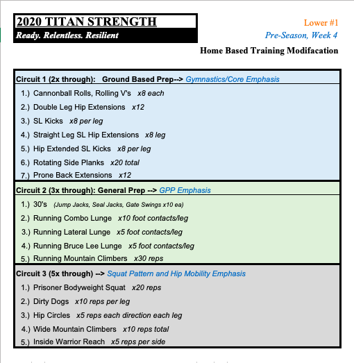 TitanAthDev's tweet photo. KT Athletes:

Here is an In-Home bodyweight training session, which I encourage you all to do at some point this afternoon/evening.  You should be familiar with all movements, yet feel free to contact me with any questions

- Coach Burgess https://t.co/bFqnFJ4xjT