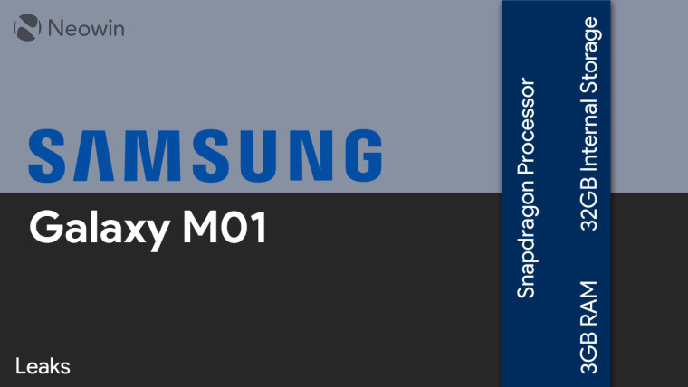 NeowinFeed's tweet image. Details of entry-level Galaxy M01 running a Qualcomm processor leak #Samsung #Galaxy #GalaxyM01 neowin.net/news/details-o…