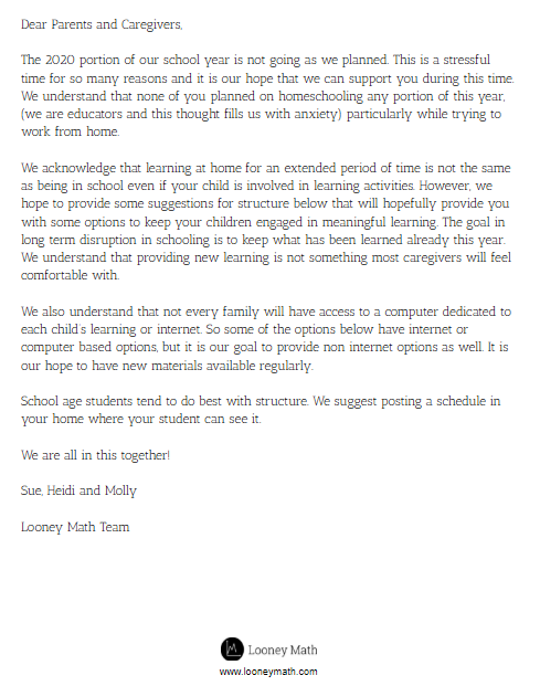 LooneyMath's tweet photo. Is everyone remembering to breathe today? Here is a letter that the amazing @hlsabnani put together for caretakers. We can help families figure this out! Click here for a copy: https://t.co/mc2zejWyTR #homeschool #MTBoS  #iteachmath #looneymath https://t.co/GnSQgUClKv