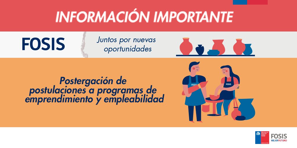 Fosis_Nuble's tweet photo. 📍Les informamos que las postulaciones a los programas  de emprendimiento y empleabilidad del #FOSIS se postergarán, con el objetivo de perfeccionar la postulación via celular 📲 La nueva fecha será informada por este canal y el sitio web del #FOSIS https://t.co/GHP0gerbmz ✅ https://t.co/638trt0MDh