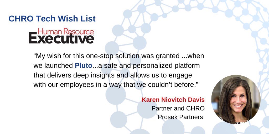 It is great working w/ <a href="/Kln0925/">Karen Niovitch</a> at <a href="/ProsekPR/">Prosek Partners</a> in measuring their culture and delivering actionable insights. 

Read more of her thoughts on how Pluto is helping Prosek engage their employees and foster a safe and #inclusive workplace in <a href="/HRExecMag/">HR Executive Magazine</a>. bit.ly/38WgwbV