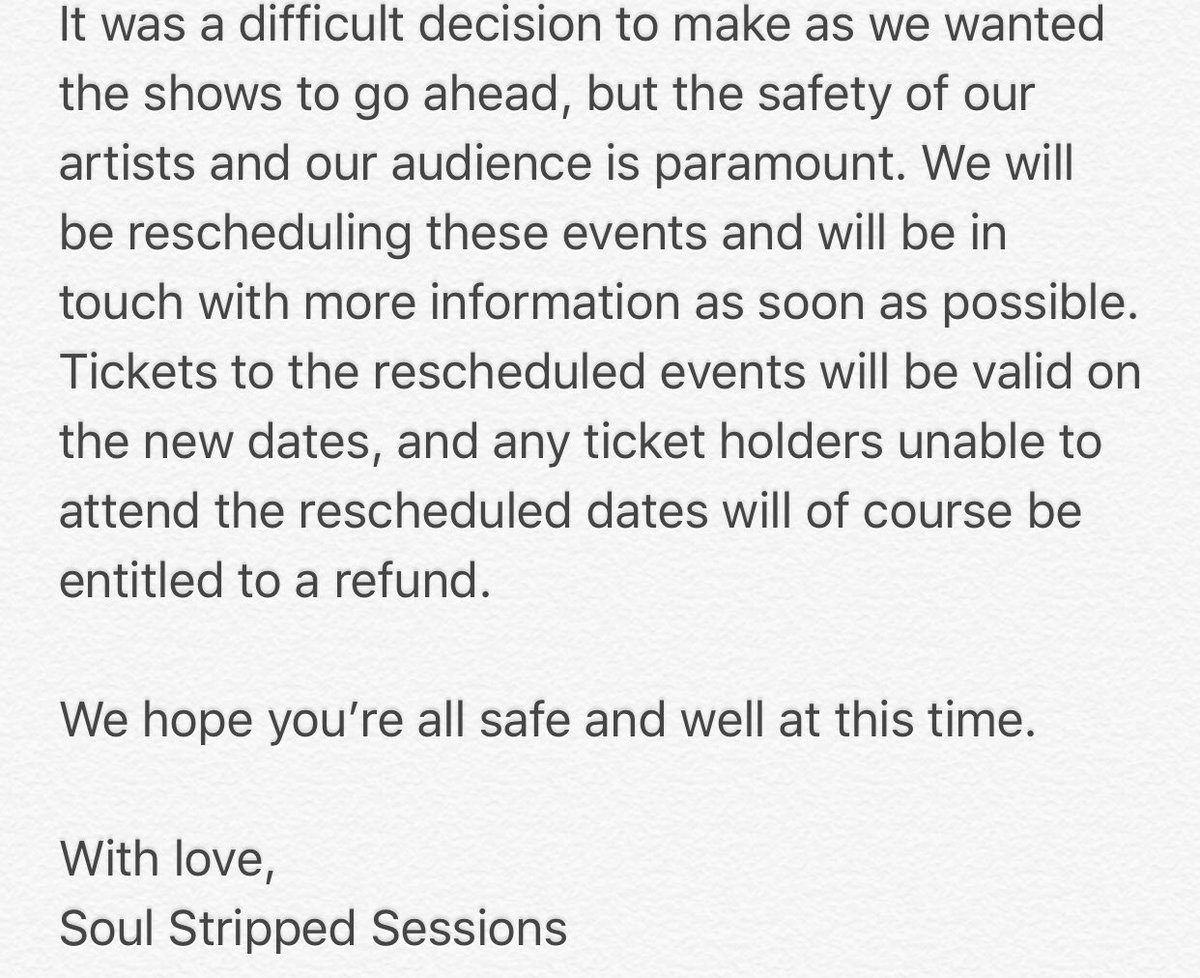 It is with great regret we announce our upcoming shows postponed to be rescheduled. Please read...