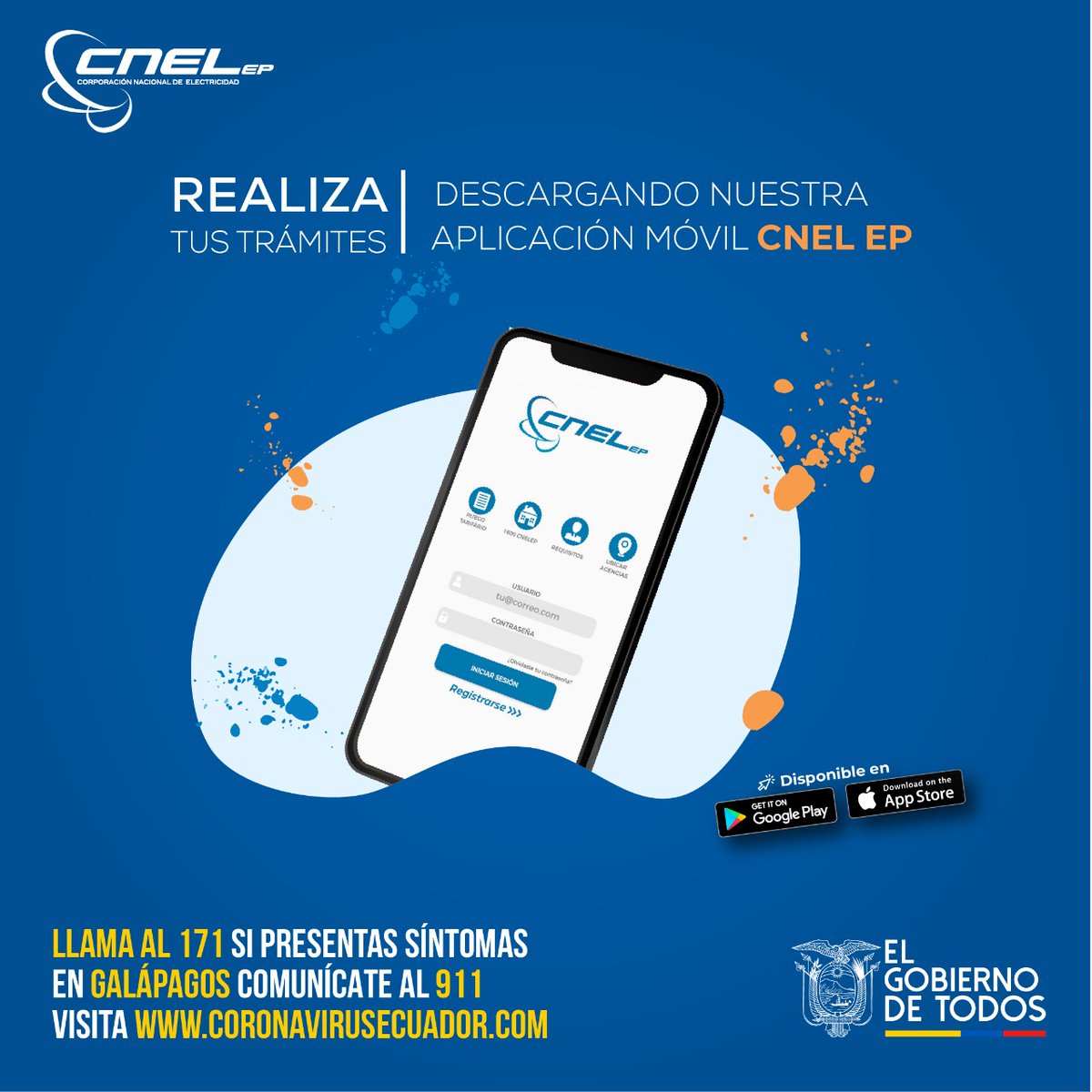 Descarga la aplicación móvil CNEL EP y realiza tus trámites desde la comodidad de tu hogar.

#QuédateEnCasa