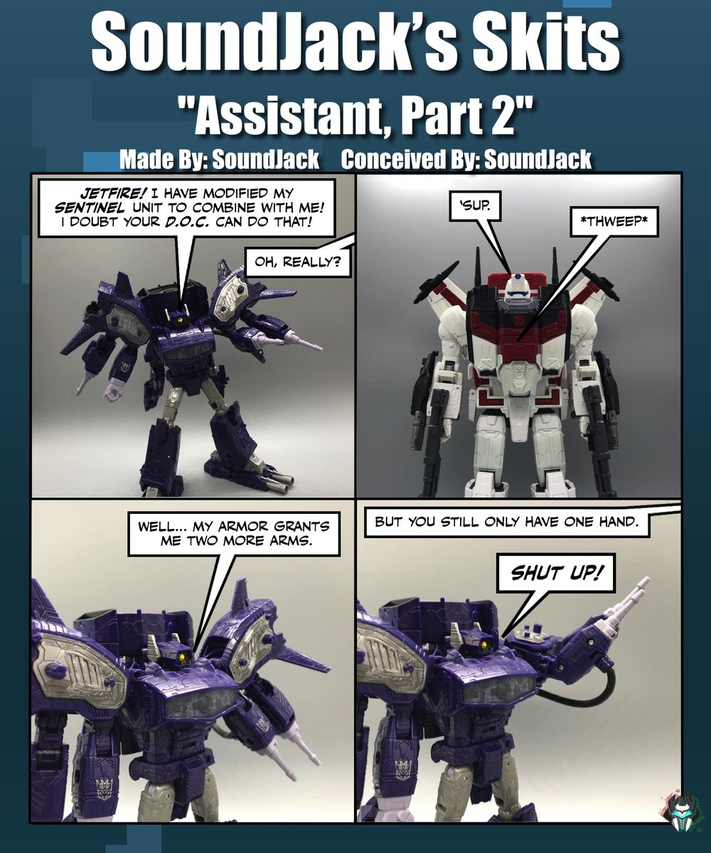 SoundJack426's tweet photo. #SoundJackSkit
"Assistant, Part 2"
Shockwave tries giving his new lab partner an upgrade to one up Jetfire, but Jetfire might've beat him to it.
(Retweets are gladly appreciated) https://t.co/hIxuwXYHU3