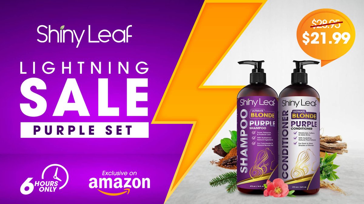 shinyleafusa's tweet photo. How do you bring back the shine &amp; freshness to any shade of blonde hair? Touch up using #shinyleafusa Purple Shampoo and Conditioner! 💜💜💜 

➡️ Buy on Amazon: https://t.co/3xyzYKUwx3
⏱ 3:05 - 9:05 PM EST

Check out our fave blonde bloggers: @GsellMadison, @ramadan_zeinab https://t.co/PhUGEbE4R9