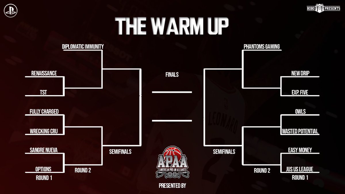 AmericanProAm's tweet photo. Welcome to "The Warm Up" 🔥 APAA's exclusive preseason tournament! Here are your PS4 participants! 

Each round is a Bo1 with the Championship being a Bo3. 48 hours per round. Good luck to all!

#APAA #FueledByCompetition https://t.co/0IRkVOpYY8