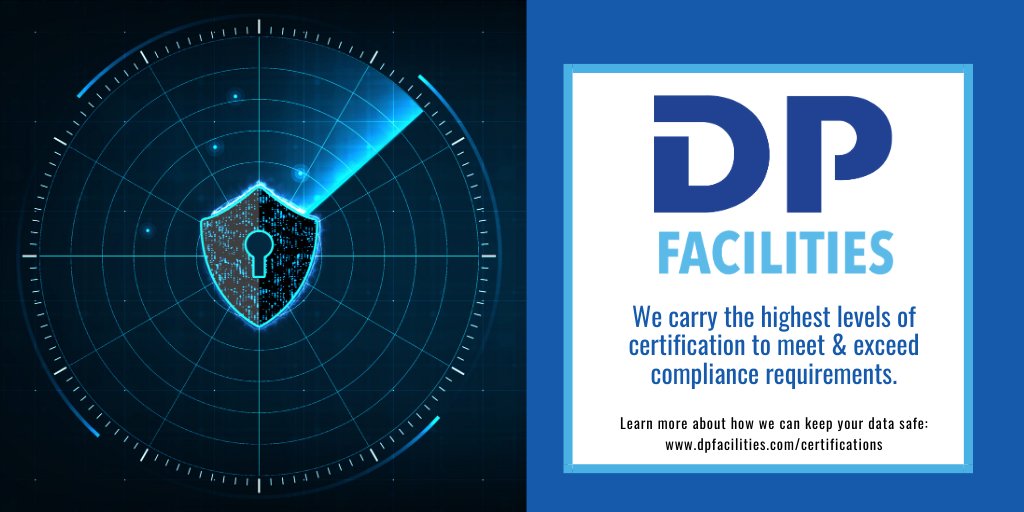 DPFacilities's tweet photo. How secure is your data? Exceeding standards, certification requirements, and compliance are all important. Learn more about how DP Facilities not only meets, but exceeds industry expectations and protects your data. #securedatacenter #datasecurity https://t.co/Exco5V8SKf