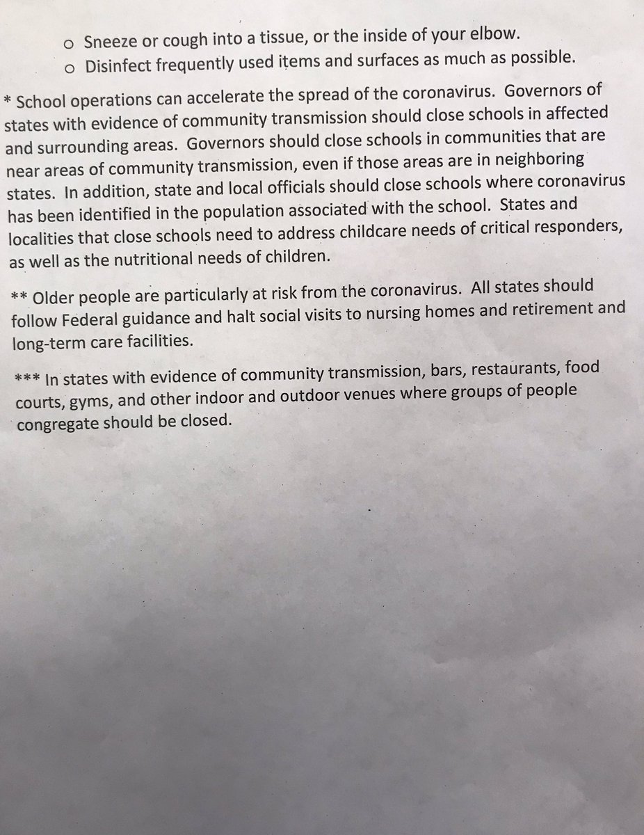 GeoffRBennett's tweet photo. The White House distributed this handout ahead of today’s coronavirus task force briefing: “The President’s Coronavirus Guidelines for America: 15 Days to Slow the Spread” https://t.co/dKrtm3CYiz
