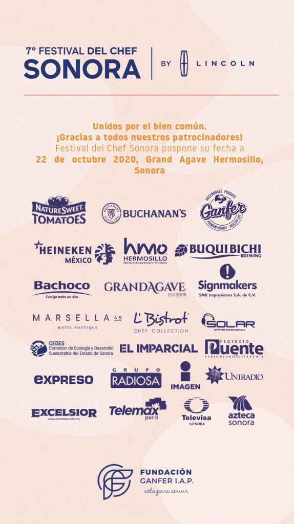 Festival del Chef Sonora se pospone. Nos vemos en octubre. <a href="/FundacionGanfer/">Fundación Ganfer</a>