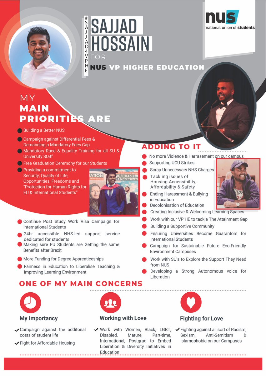 🚨🚨 BIG ANNOUNCEMENT!!🚨🚨

I'm delighted to announce that I'm standing to be National Union of Students (NUS) Vice President Higher Education!!🥳

I'm running to be your next VP HE so that we can Build a Better NUS 💪✊

Instagram:
<a href="/sajjadh25/">Sajjad Hossain</a>

Facebook:
facebook.com/Sajjad-for-NUS…