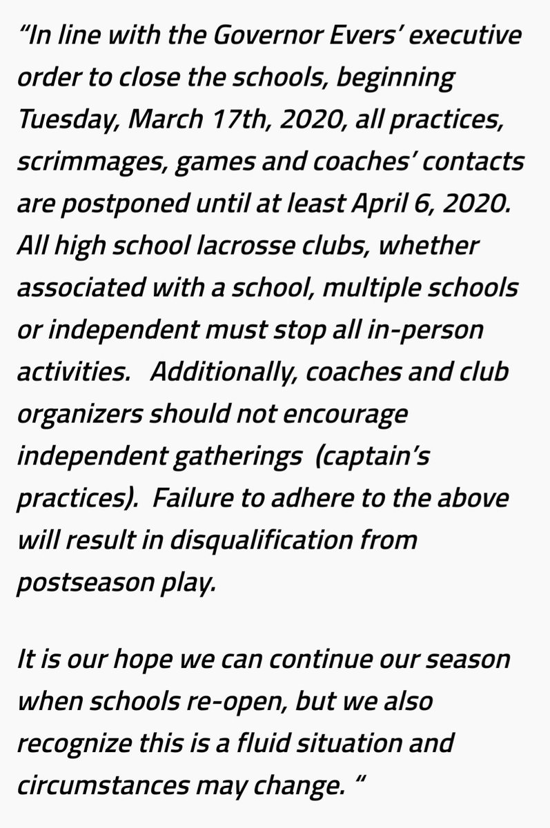 Statement for the Wisconsin Lacrosse Federation on the season.