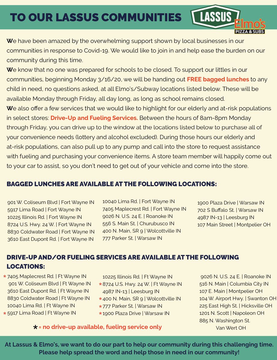 Please take note of services we are offering during this time! Remember to #LoveThyNeighbor! ❤️