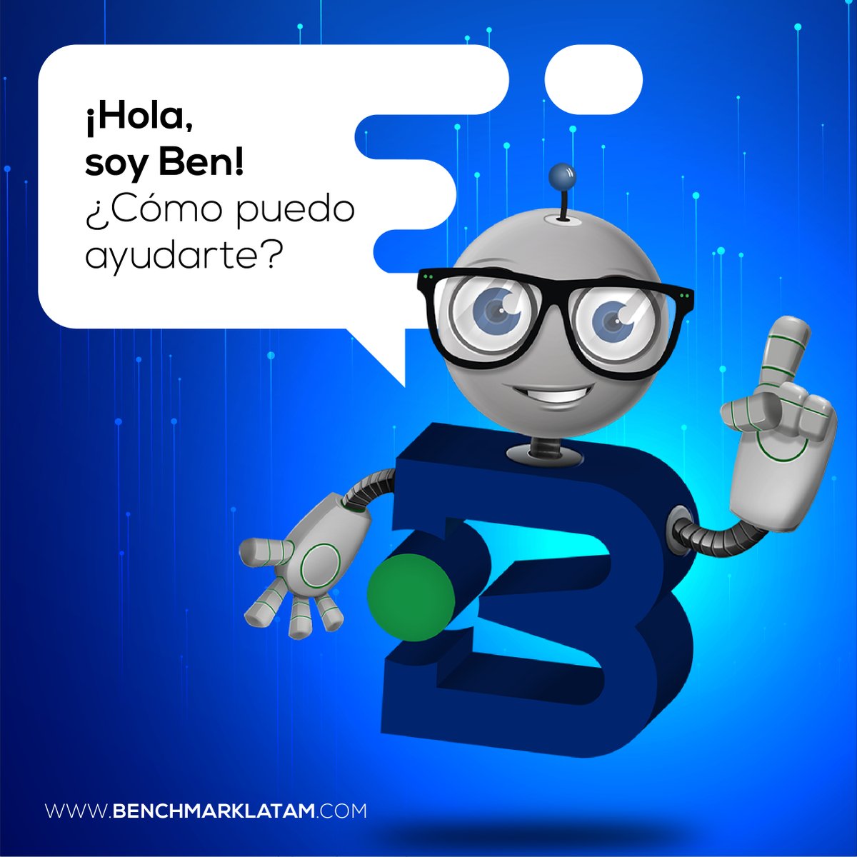 BenchmarkLatam's tweet photo. Le presentamos a BEN, si tienes una idea de proyecto para tu departamento de TI, solo contáctanos https://t.co/17yECq9Cv0 y BEN podrá ayudarte. https://t.co/LCY00Lwp33