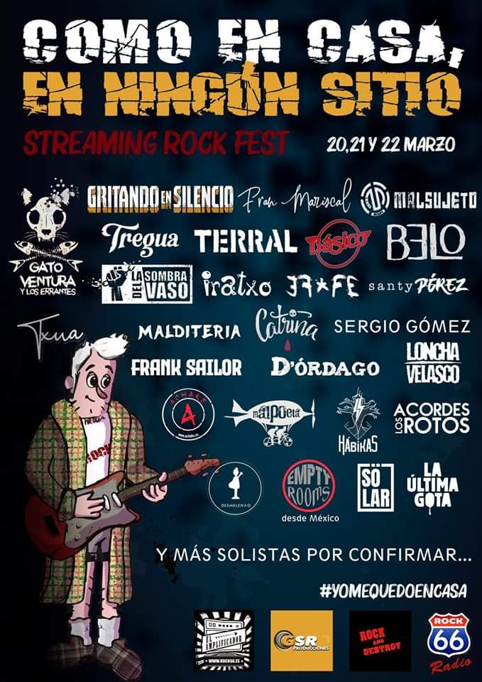 Gsrproducciones's tweet photo. [COMO EN CASA, EN NINGÚN SITIO]

Entre tanta cancelación de eventos, nos alegra enormemente anunciaros el festival en streaming "Como en Casa, en Ningún Sitio"
✅DÍA: 20, 21 y 22 de mayo
✅SALA: En tu salón

#quedateencasa #ElAmplificador #Rock66 #GSRProducciones https://t.co/KJpduW1XkM