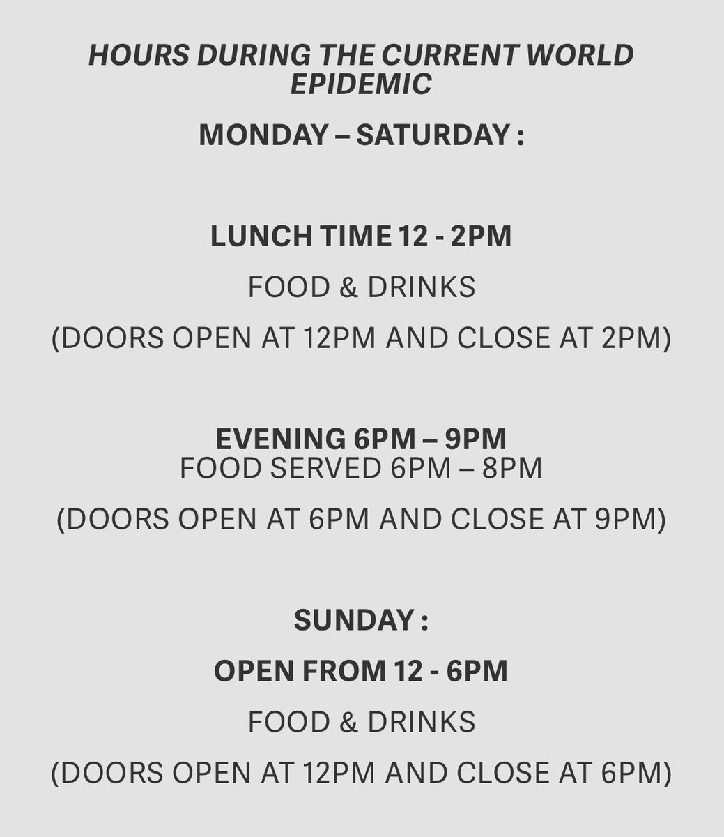 TheOldSpring's tweet image. Current opening hours due to #CoronavirusOutbreak