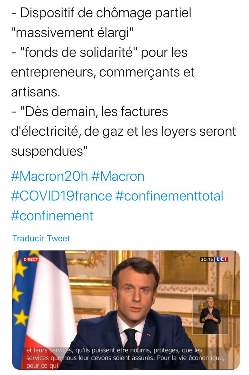 Podrían aprender en España algunas cosas sobre Francia. Facturas de electricidad y gas suspendidas a partir de mañana y el presidente ha asegurado que no dejará que ninguna empresa (por pequeña que sea) quiebre. 👏🏻👏🏻👏🏻