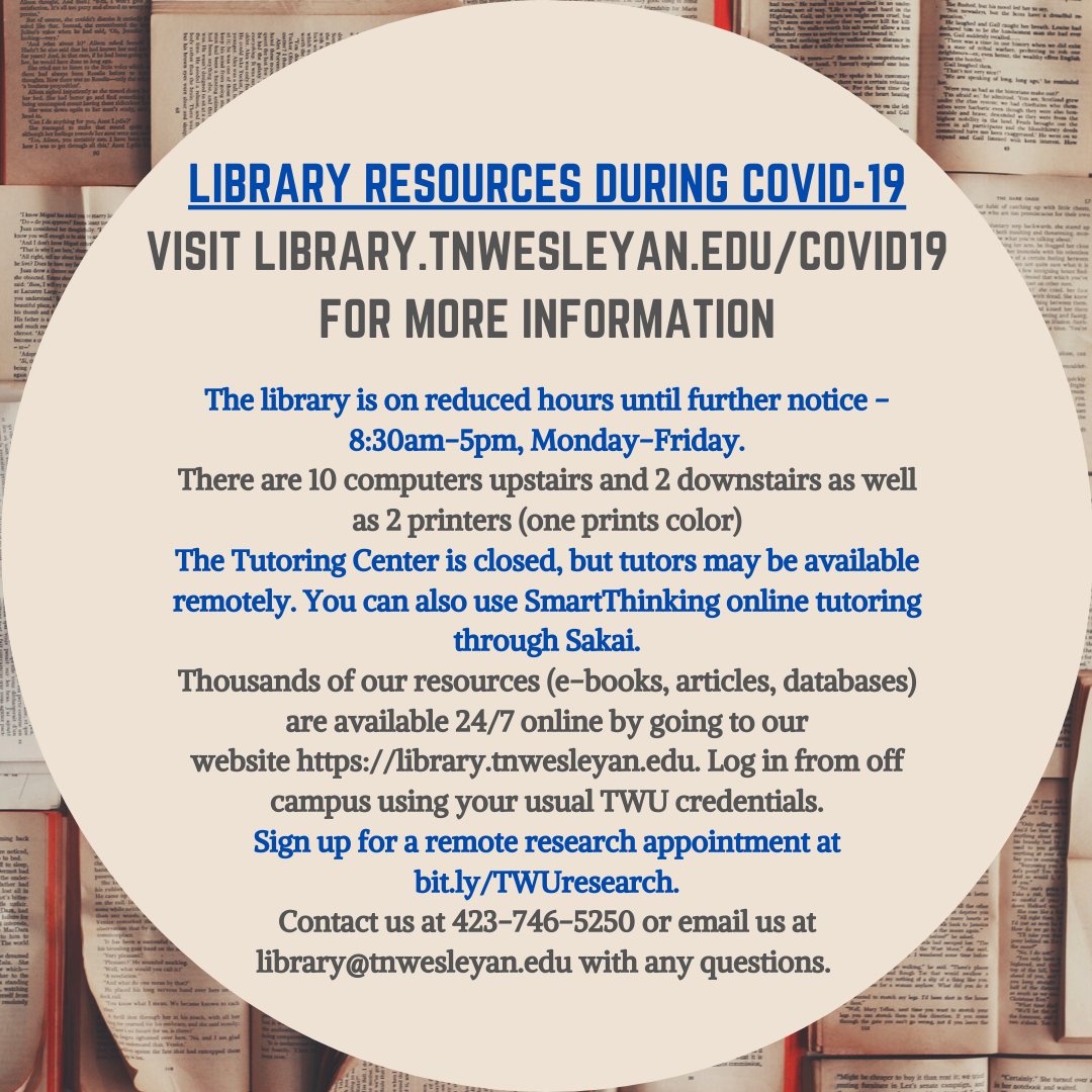 tnwesleyanlib's tweet photo. INMPORTANT INFO ABOUT THE LIBRARY AND ITS SERVICES https://t.co/k1jQuwLrzr