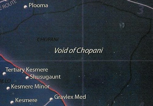 Tibbs would fly beyond the Void of Chopani looking for new worlds. This region was first mentioned in the very weird 2000 comic Underworld: The Yavin Vassilika.