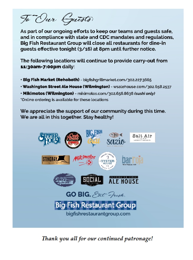 A Message from the Big Fish Restaurant Group bit.ly/2TVD4oO