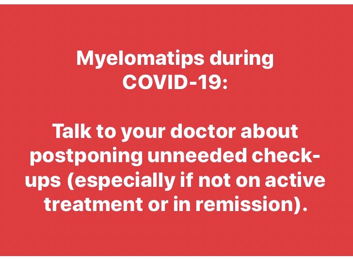 Tips for myeloma patients during these unexpected times. #COVID19 #COVID2019 #myeloma #mmsm #PreventiveMeasures @NorthTxMSG @MyelomaTeacher @theMMRF @IMFmyeloma @myelomacrowd @LLSusa