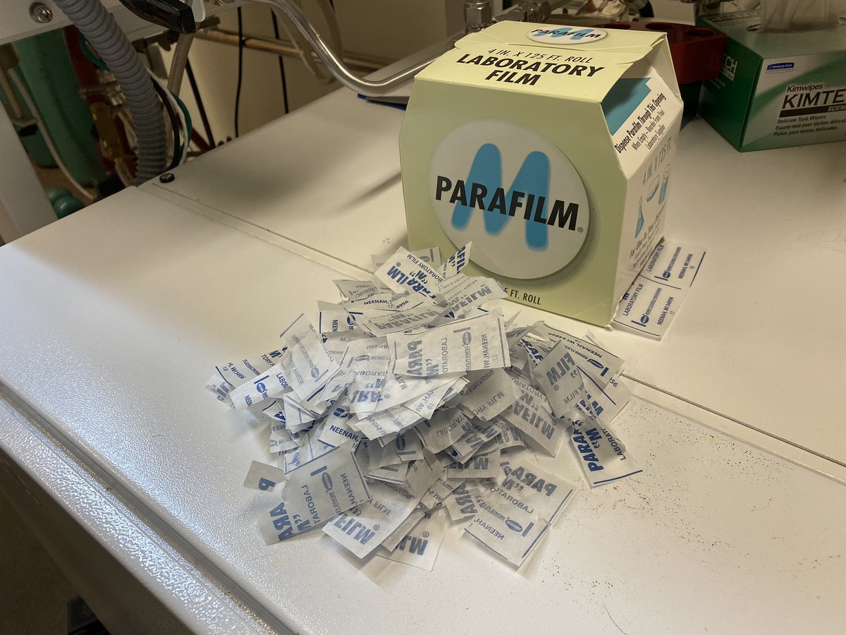 Klausen_Group's tweet photo. “Angelina” our leaky glovebox is now in hibernation mode. With parafilmed vials in secondary containers & one sealed off glove we are #RemoteChem ready! @RealTimeChem How are other labs prepping finicky (or functioning) gloveboxes? #FlattenTheCurvegloveboxes https://t.co/upyuAm0ZKA