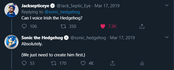 Sonic the Hedgehog (@sonic_hedgehog), Twitter