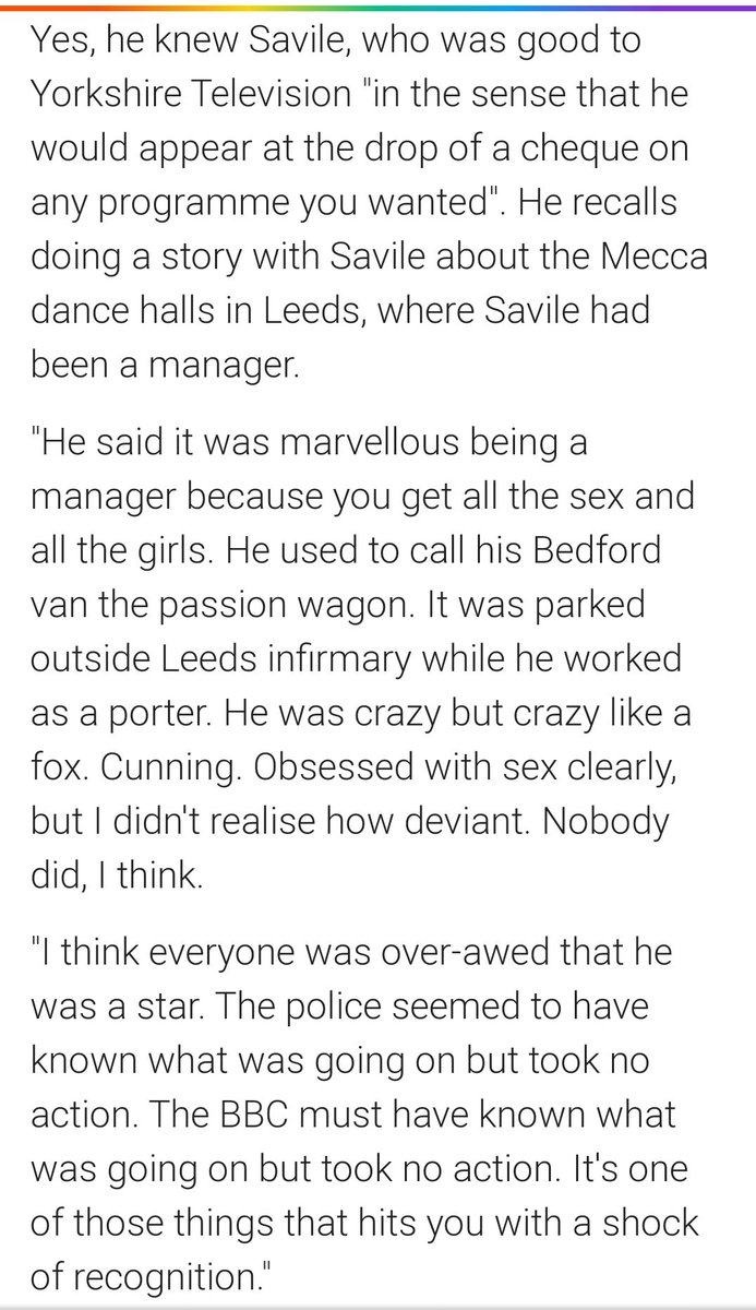 Austin Mitchell, a sort of we-all-heard-the-rumours type, was a good friend of Jimmy Savile. He was in on the ground floor at Radio Pennine, where Hewson's uncle Richard Denby was chairman, and was patron of McKenzie Friends together with John Hemming.  https://twitter.com/ciabaudo/status/1083604325614653440?s=19